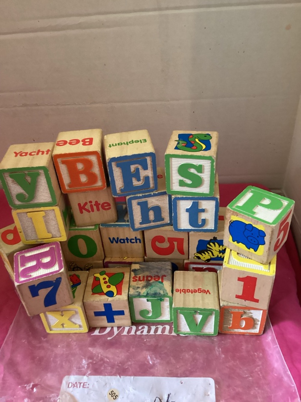 505-Lot of 26 Vintage Childrens Wooden Alphabet & NumberBuilding Blocks